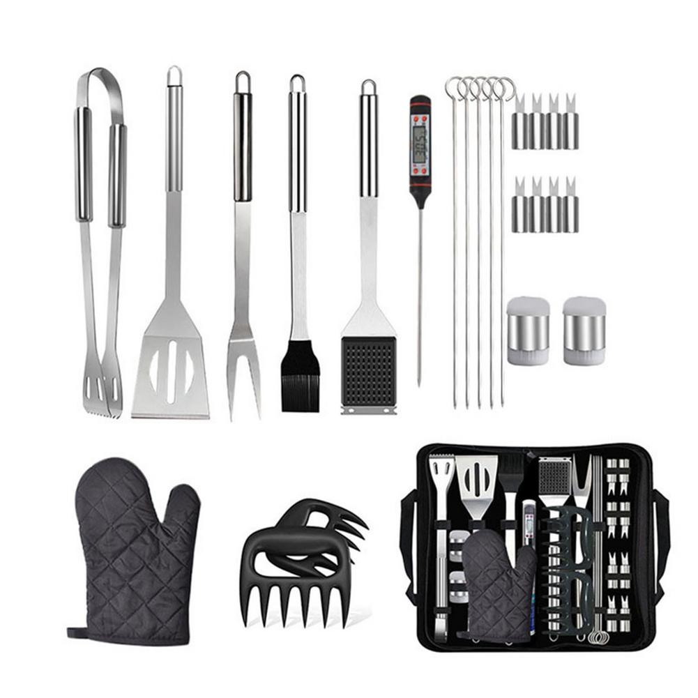25PCS/Set Stainless Steel Barbecue Grilling Tools Set BBQ Utensil Accessories Camping Outdoor Cooking Tools Kit with Carry Bag