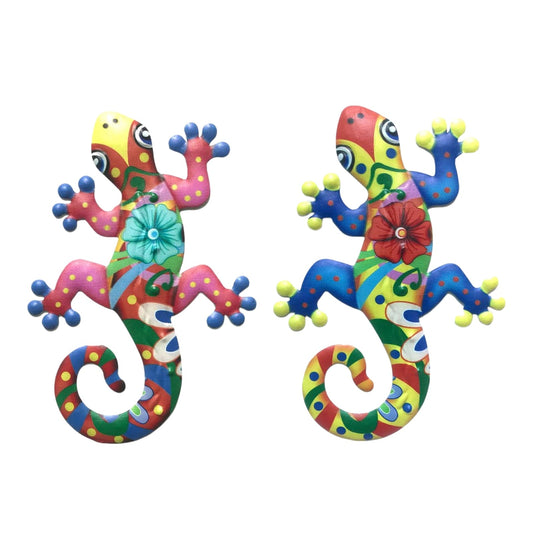 2Pcs Metal Gecko Wall Decor Gecko Art Craft Sculptures Lizard For Outdoor Backyard Porch Lawn Fence Garden Wall Decor