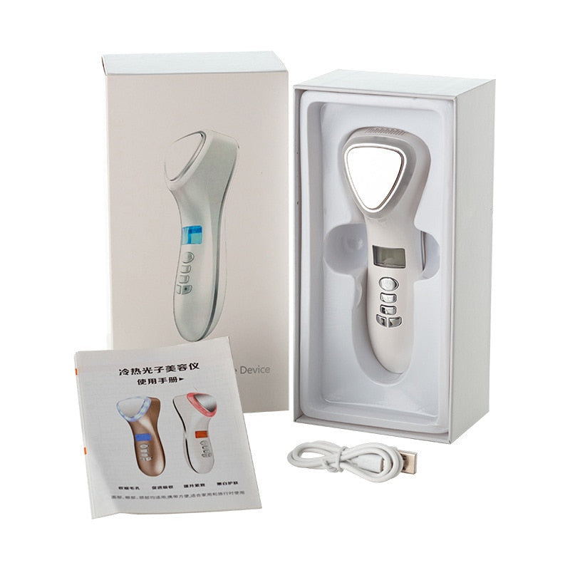 LED Face Massager Hot Cold Hammer USB Ultrasonic Light Photon Facial Lifting Wrinkle Remover Spa Ion Beauty Device