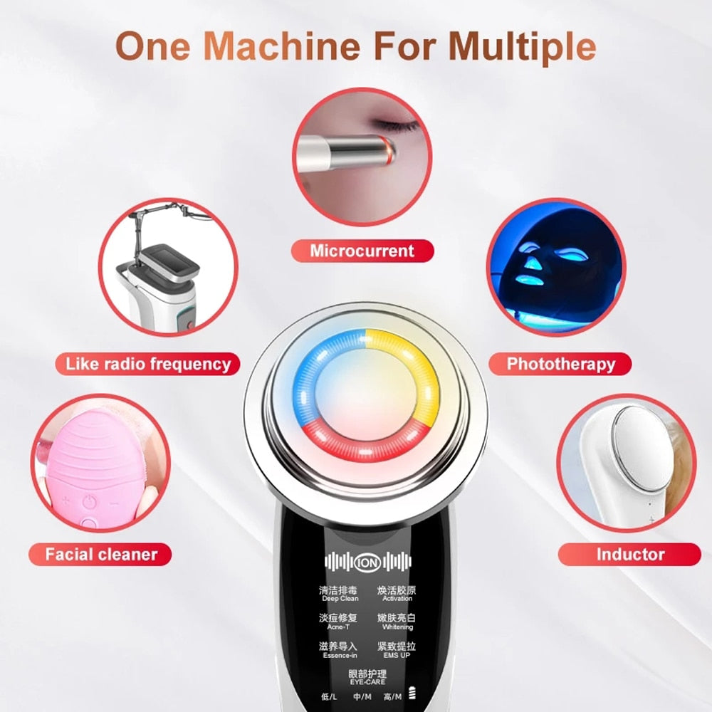7 in 1 Face Massager RF Microcurrent Electroporation LED Skin Rejuvenation Remove Wrinkle Lifting Beauty Tool