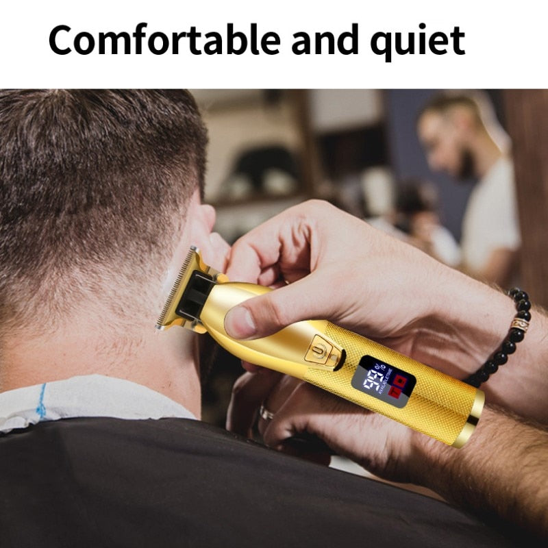 Barber All Metal Hair Clipper Rechargeable Electric Professional Blade Finish Cutting Machine Beard Trimmer Shaver