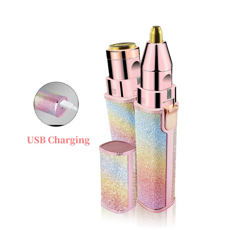 2 In 1 Electric Eyebrow Epilator Mini USB Rechargeable Face Lips Hair Removal Body Bikini Shavers for Women Lipstick Trimmer
