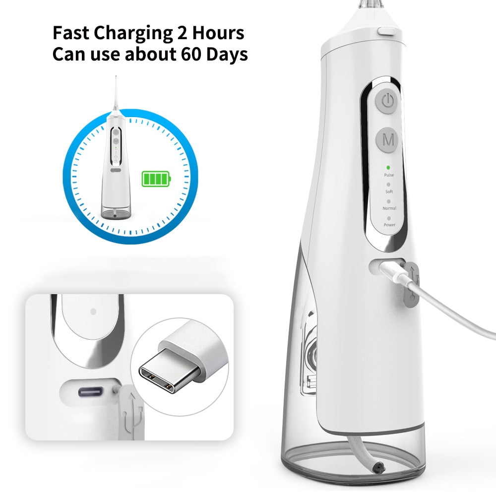 310ML Water Flosser Dental Oral Irrigator USB Charger 4 Mode Portable Water Jet Floss Tooth Pick Waterproof Teeth Cleaner 4 Tips