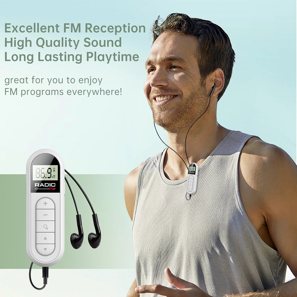 Mini Portable Pocket FM Radio 76-108MHZ Radio Receiver with Backlight LCD Display Wired 3.5mm Headphones Support Type-c Charging