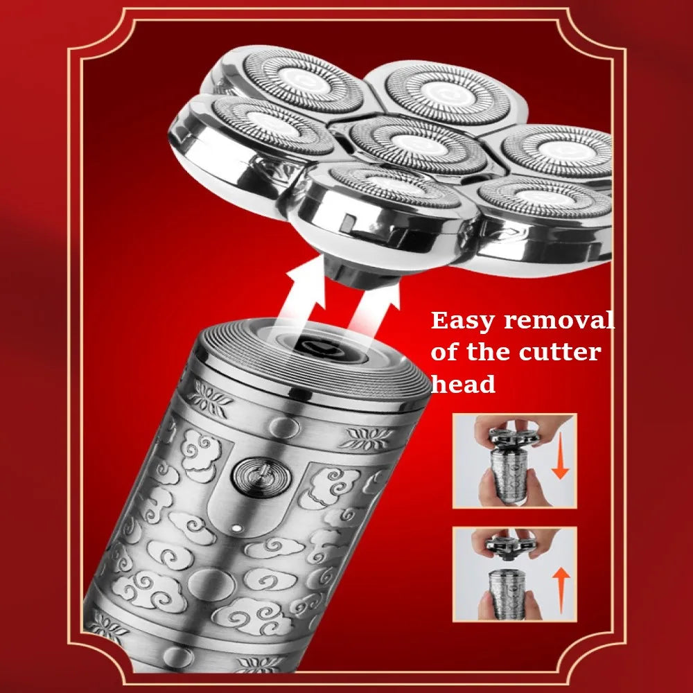 7-Blade Professional Beard Hair Electric Shaver for Men Rechargeable Head Electric Razor Bald Shaving Machine Metal Shell