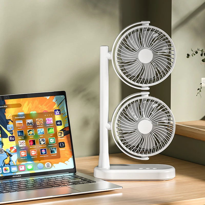 Dual Head Fan with Adjustable Air Speed and Direction USB Powered Convenient Desktop Fan