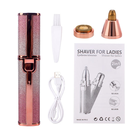 2 in 1 Electric Eyebrow Trimmer Makeup Painless Eye Brow Epilator Mini Shaver Razors Portable Facial Hair Remover Women depilator