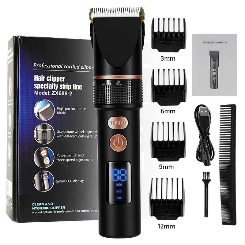 Electric Hair Clipper Rechargeable Hair Trimmer Titanium Ceramic Blade Salon For Men Hair Cutting Barber Machine LCD Display