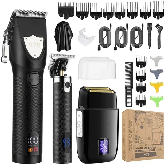 Hair Trimmer for Men Metal Body  Hair Clipper LCD Digital Display Men's Oil Engraving Electric Razor Set