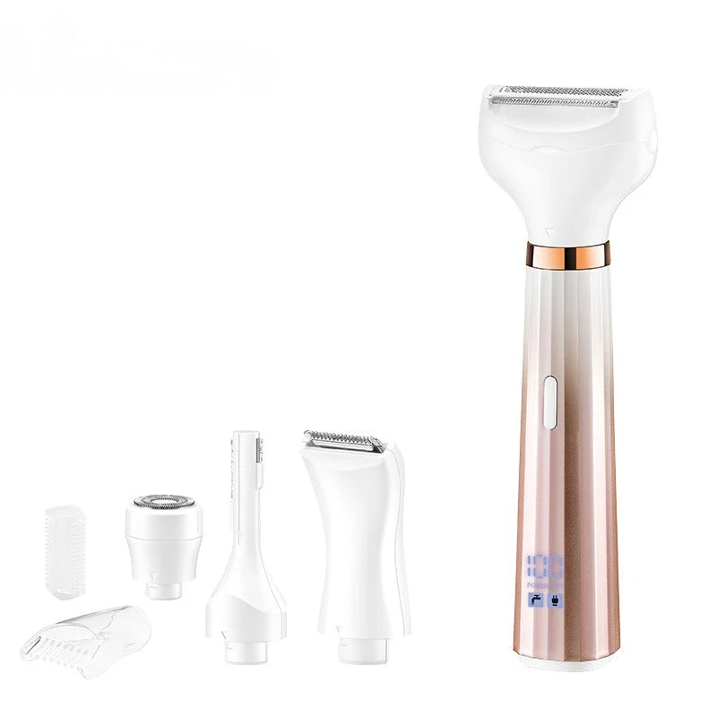 Electric Ladies Shaver 4 in 1 IPX5 Waterproof Underarms Legs Hands Back Lips Private Parts Epilator USB Charging Digital Display