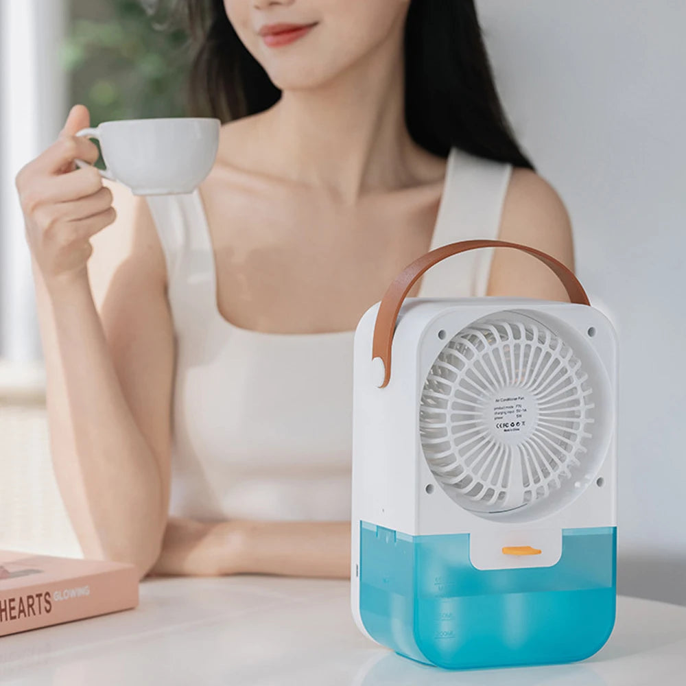 Portable Air Conditioner Cooling Fan with 4 Wind Speed Adjustable USB Rechargeable Small Fan Moisturizer for Indoor