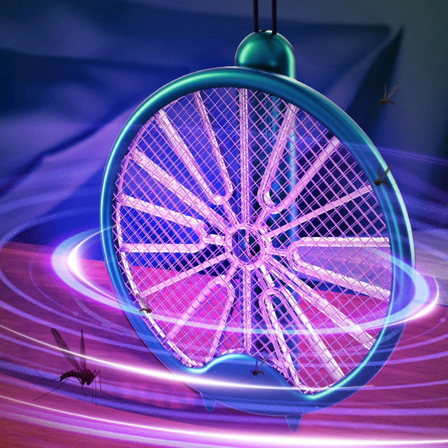 USB Electric Fly Swatters Foldable UV Light Electric Flies Shocker Rotatable 800mAh Rechargeable Pest Control for Outdoor Indoor