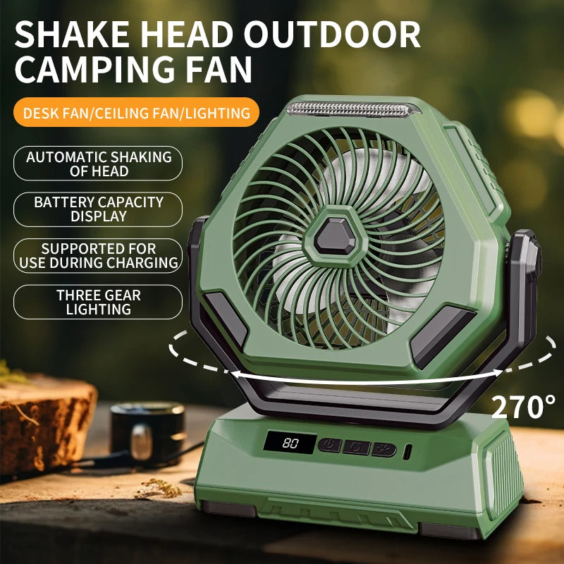 6000mAh Camping Fan Rechargeable Outdoor Fan Ceiling Oscillating Fan Portable Air Conditioner Air Cooler with Lighting