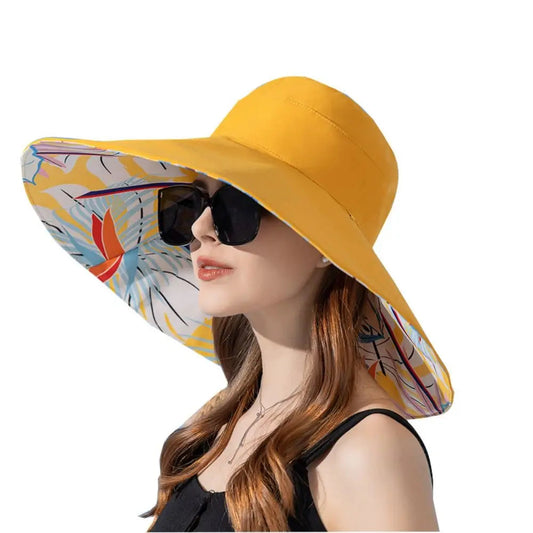 Cotton Women Fisherman Hat Fashion Large Brim Breathable Sun Hat Double-sided Plant Printing Bucket Hat
