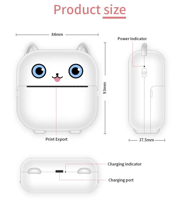 Mini Printer Thermal Photo Label Memo Study Notes Self-adhesive Label Wrong Question With USB Cable Bluetooth Multiple Fonts BT