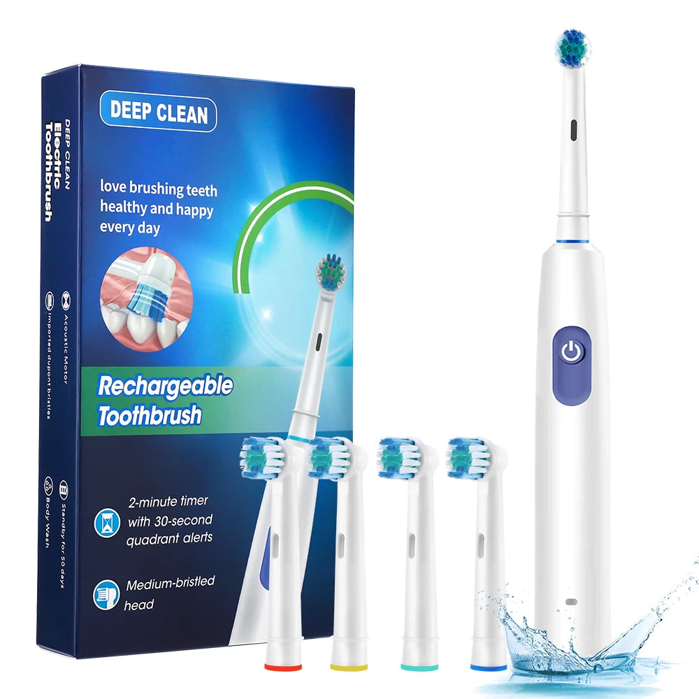 Electric Toothbrush Rechargeable 5 Modes Rotating Sonic Toothbrush Teeth Cleaner For Adults With 4/8 Soft Brush Heads