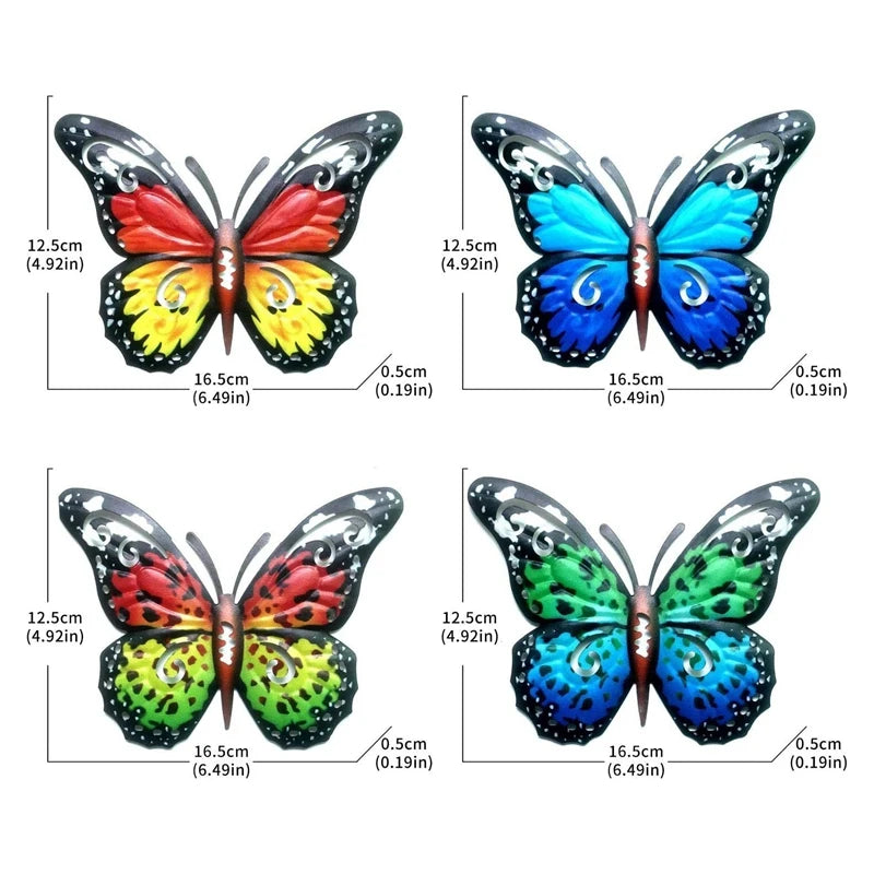 4 Pieces 3D Metal Butterfly Wall Art Decoration Ornaments Indoor Outdoor Garden Yard Wall Hanging Sheds Walls Fences