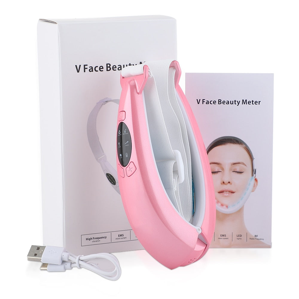 Face Slimming Massager V-Line Up Lift Belt Machine LED Photon Light Treatment EMS Massage Rechargeable Anti Age Facial Slimmer