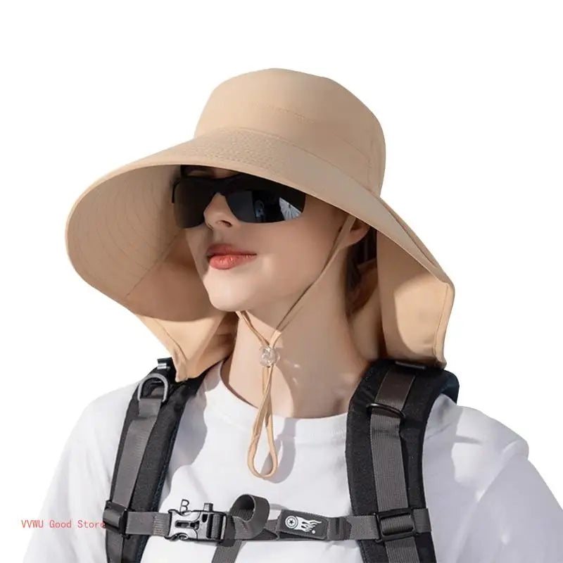 Hat With Neck Flap Hiking With Ponytail Hole Fishing Bucket Available in 7 Colors Sun Protection Dirt Resistant