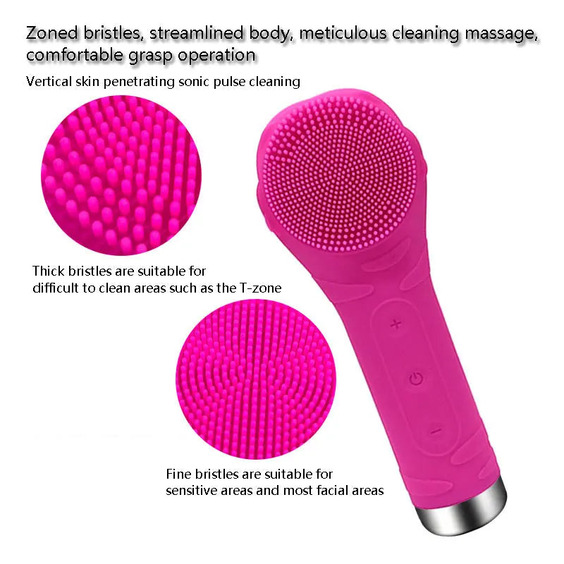 Ultrasonic Silicond Facial Cleansing Brush Waterproof Electric Skin Massager Device For Deep Cleaning