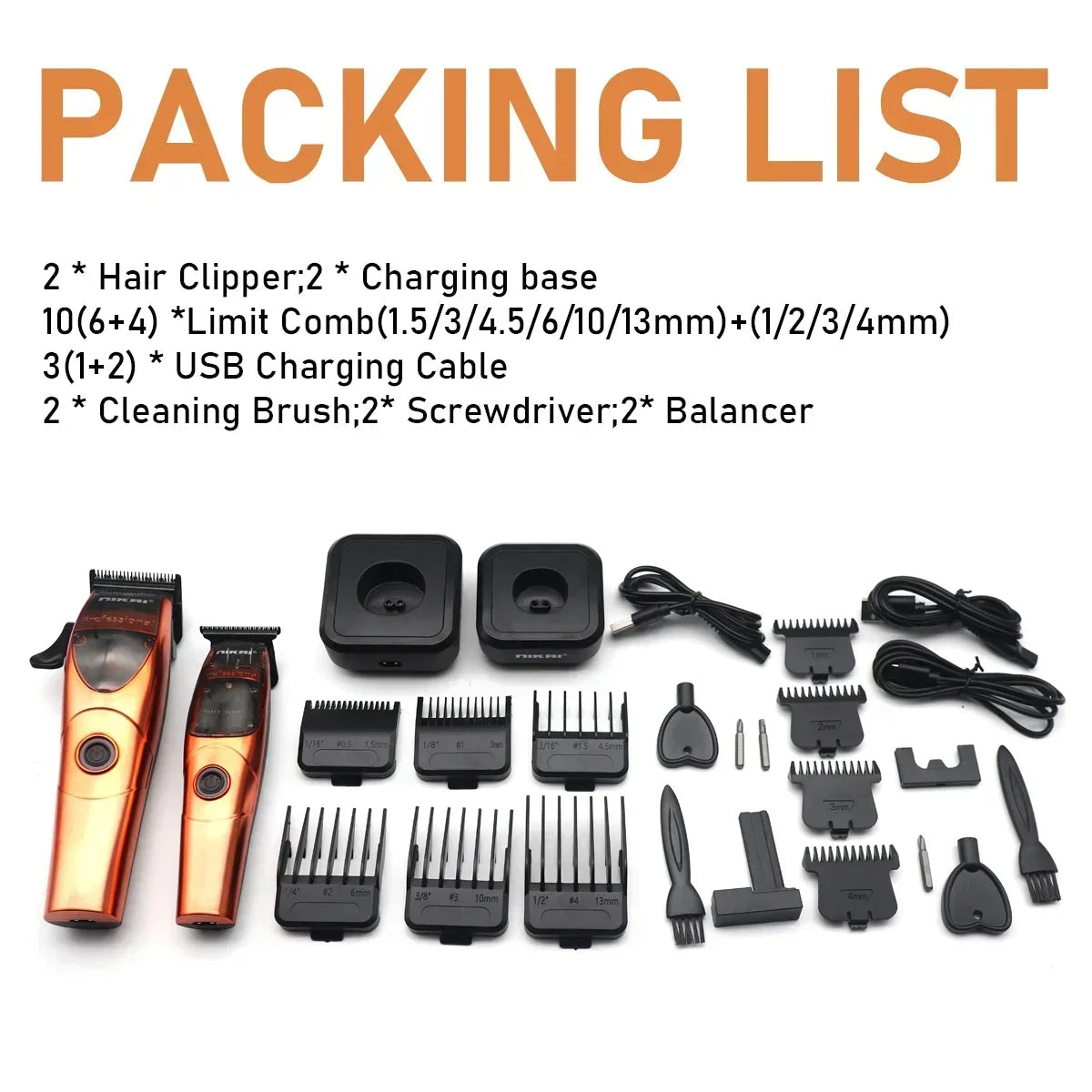 Professional 9200RPM 2PC SET Hair Clippers Hair Trimmer with Charging Base Fade Blade Mens Cordless Barbers Haircut Kit