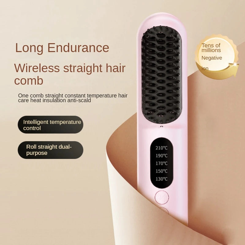 Wireless Hair Straightener Brush Fast Heated Straightener Brush Negative Ions Hair Curler Portable Heating Comb Easy To Use