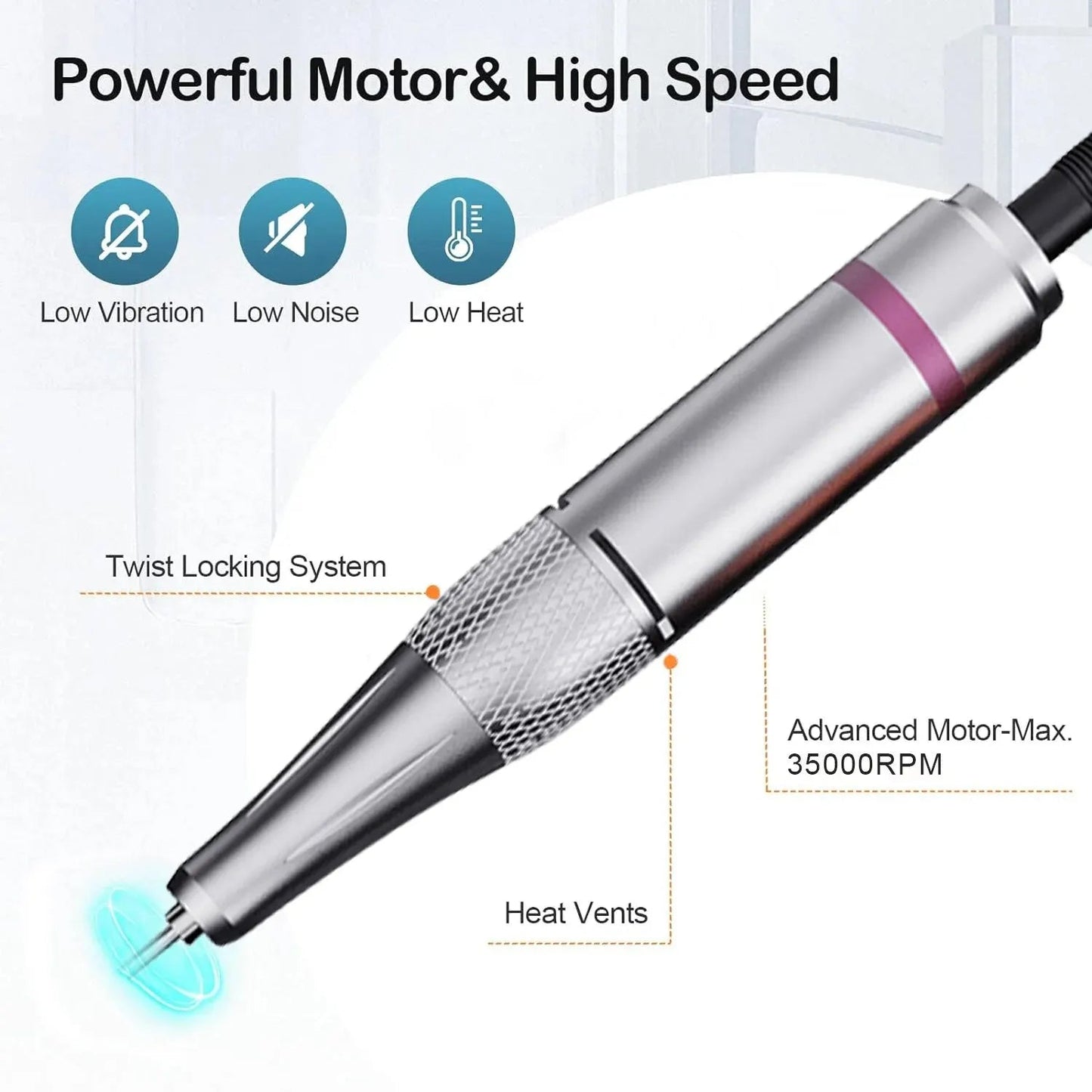 35000RPM Nail Drill Machine Electric Portable Nail File Rechargeable Nail Sander for Gel Nails Polishing For Home Manicure Salon