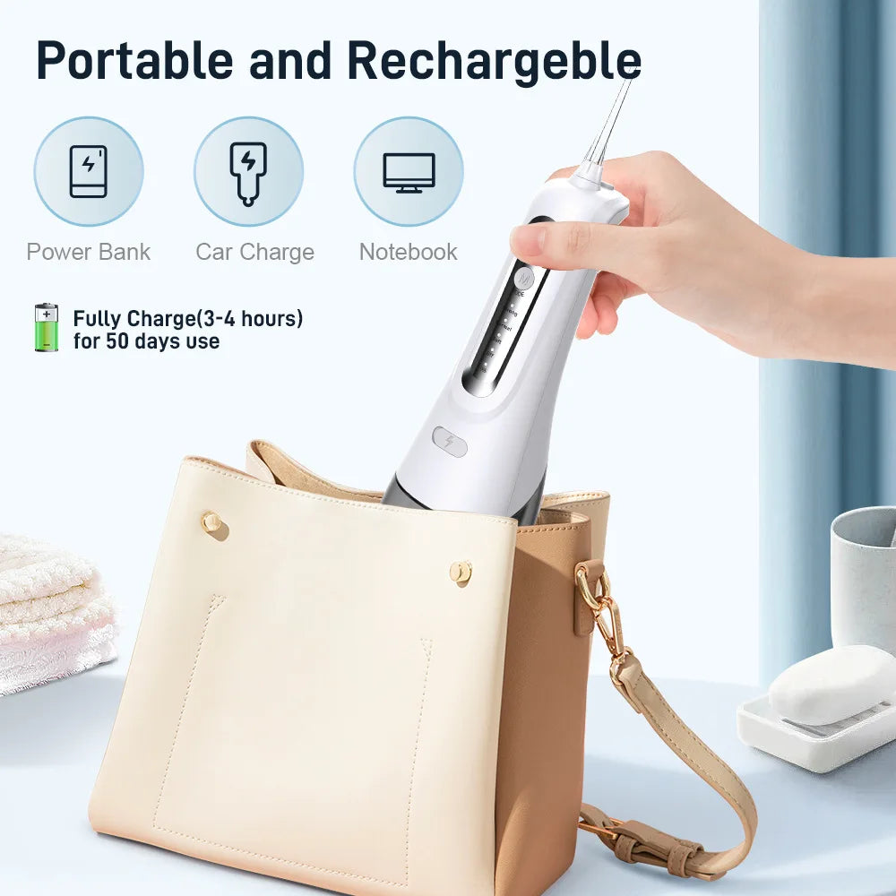 Oral Irrigator Dental Water Flosser 4 Mode Portable Dental Water Jet Floss Rechargeable 300ML 4 Tip IPX7 Teeth Cleaner Whitening