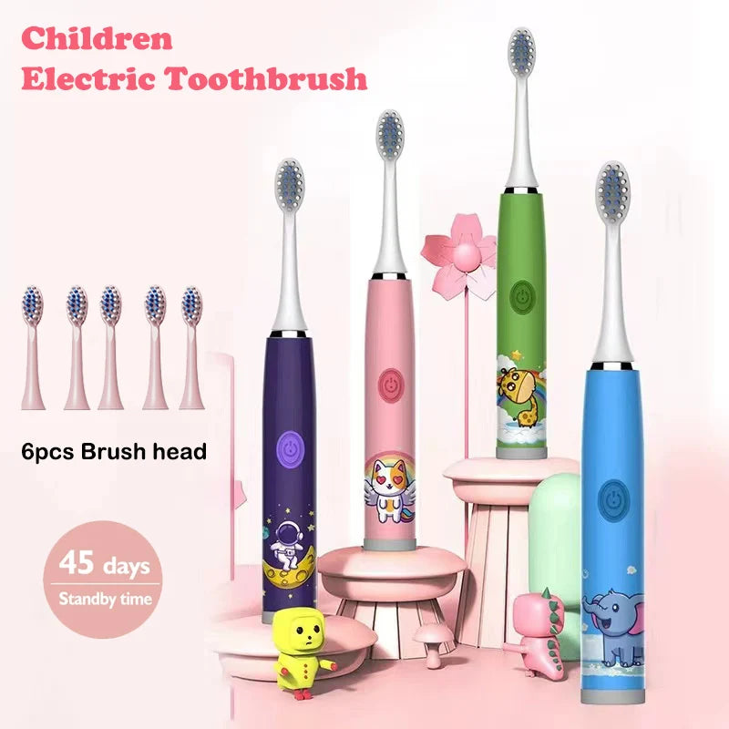 Kids Sonic Electric Toothbrush Colorful Cartoon For Kids Ultrasonic Soft Fur Automatic Waterproof With Replacement Heads