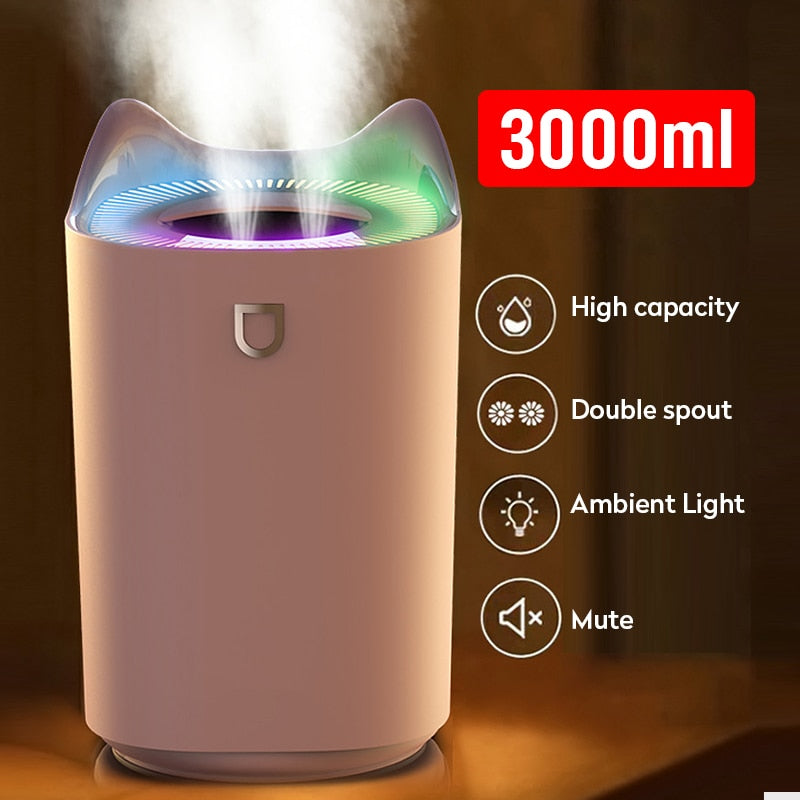 Humidifier Home 3L Air Ultrasonic Essential Oil Aroma Diffuser Double Nozzle Coloful Night Light Mist Maker Diffuse