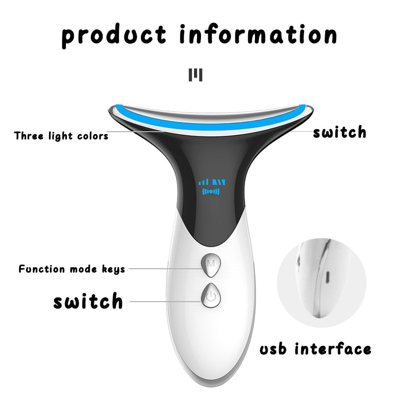 EMS Neck Massager 3 Colors LED Photon Treatment Anti Wrinkle Face Lifting Skin Tighten Reduce Double Chin Skin Care Beauty Device