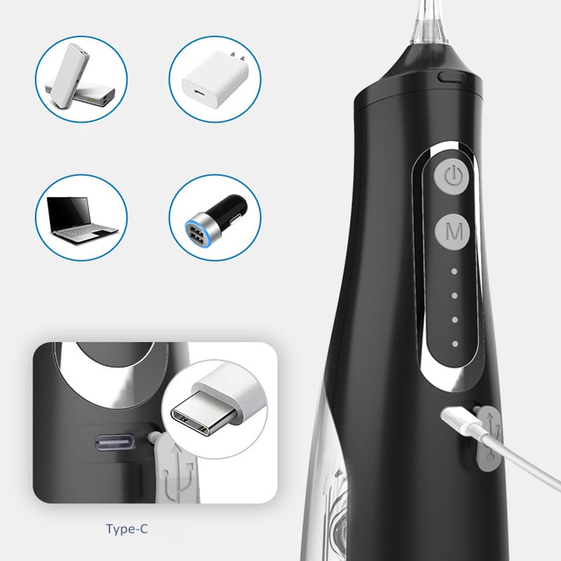 310ml Oral Irrigator Dental Portable Water Flosser USB Rechargeable 4 Modes IPX7 Water Jet Floss Pick for Cleaning Teeth 4Nozzle