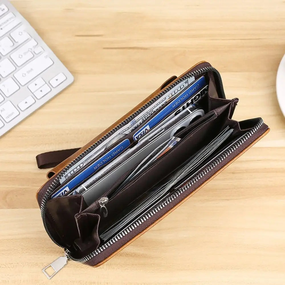 Cowhide Long Wallets Fashion Large Capacity Soft Leather Coin Purse Multifunction Zipper Phone Clutch Bag Male Men