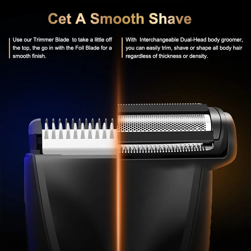 Groin Body Hair Trimmer Dual Head Skin Safe Trimmer Foil Blades Waterproof Wet Dry Groomer USB-C Rechargeable Ball Shaver