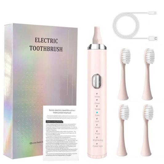 Smart Sonic Electric Toothbrush USB Rechargeable Soft Bristle Dental Care Kit IPX7 Waterproof 8 Speed Mode 500mAh 4 Brush Heads