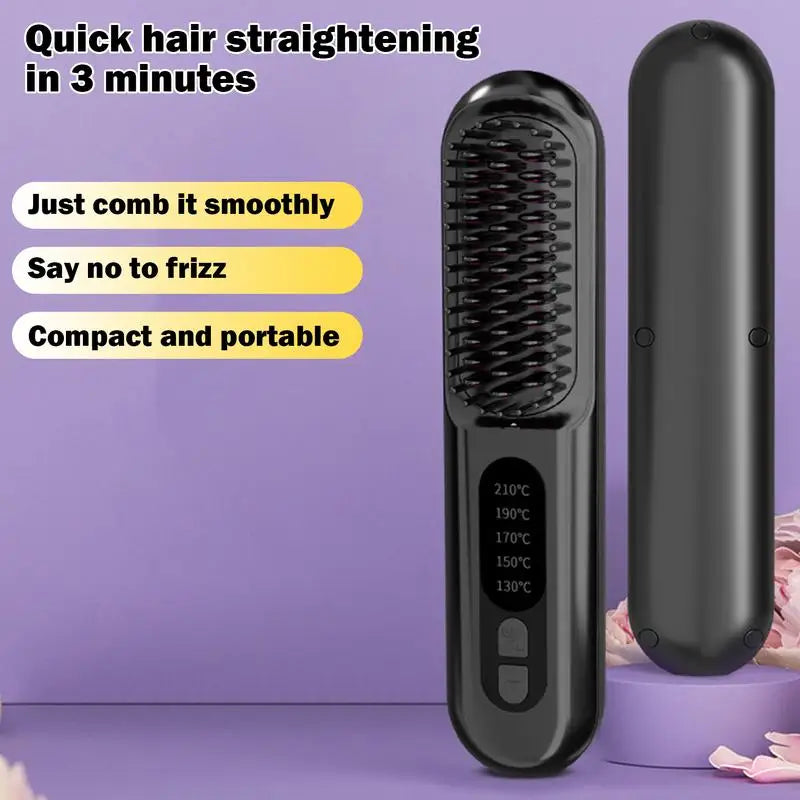 Straight Hair Comb Wireless Hair Straightener Brush with 5 Temp Setting Anti-Scald Hot Brush Heated Styling Comb Fast Heating
