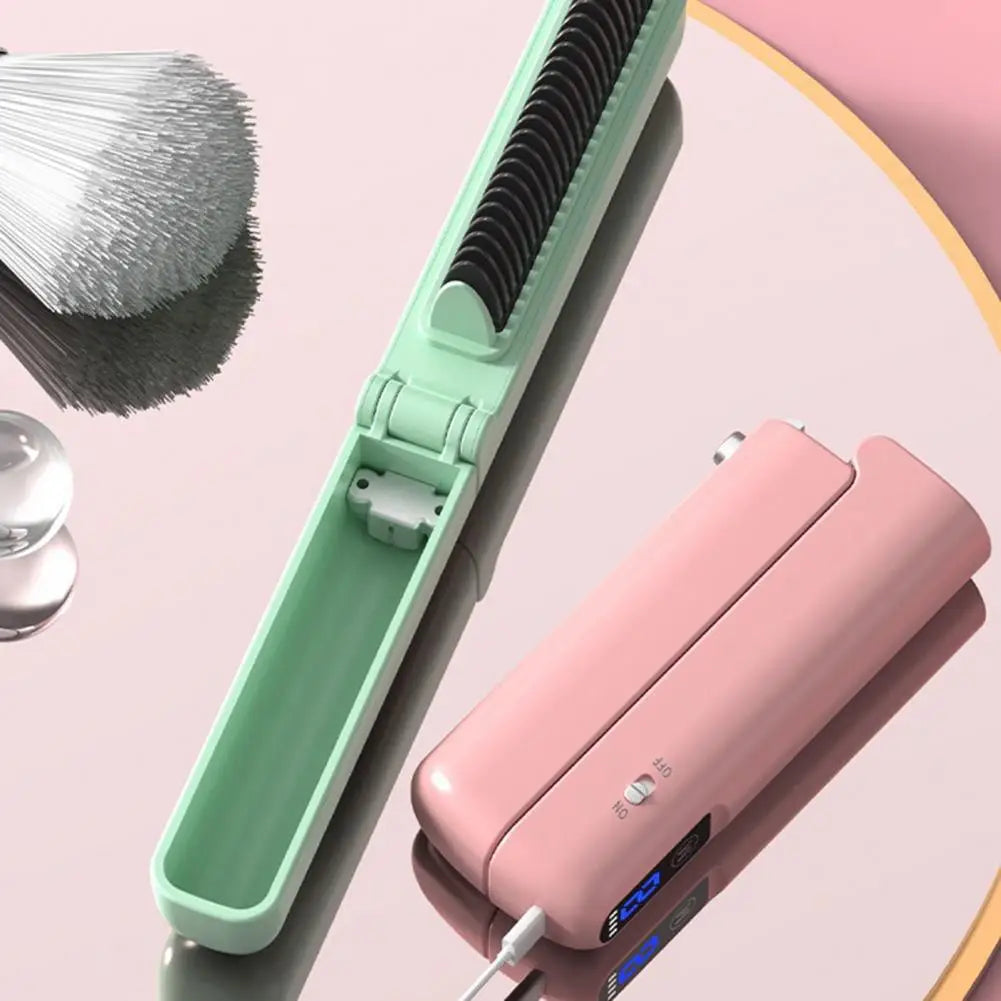 Portable Hair Styling Tool Hair Straightening Comb Portable Hot Brush Foldable Hair Straightener Comb with Fast for Travel