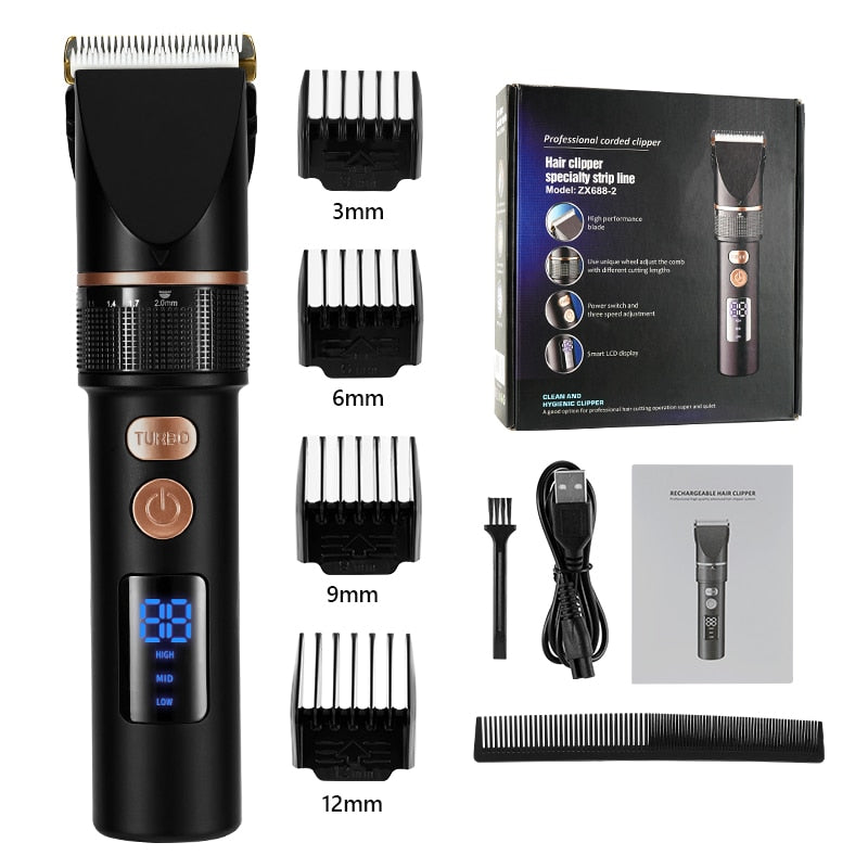 Electric Hair Clipper Rechargeable Hair Trimmer Titanium Ceramic Blade Salon For Men Hair Cutting Barber Machine LCD Display