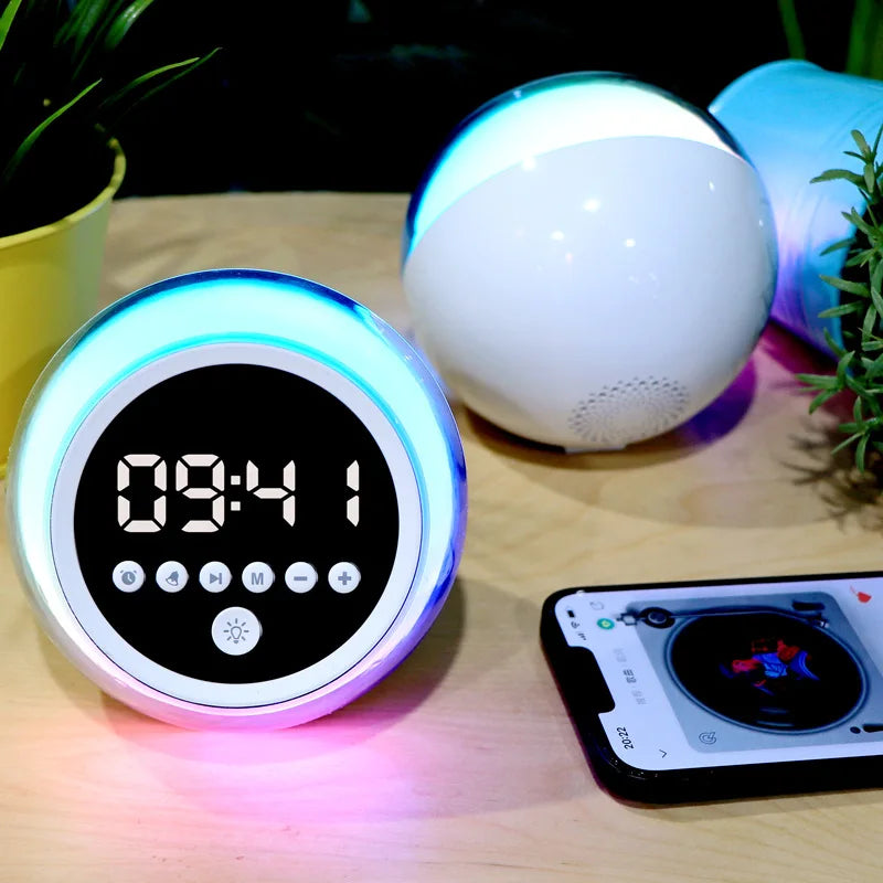 LED Ambient Bluetooth Speaker ABS Multifunctional Three Speed Bright Color Speaker Alarm Clock FM Radio Stereo