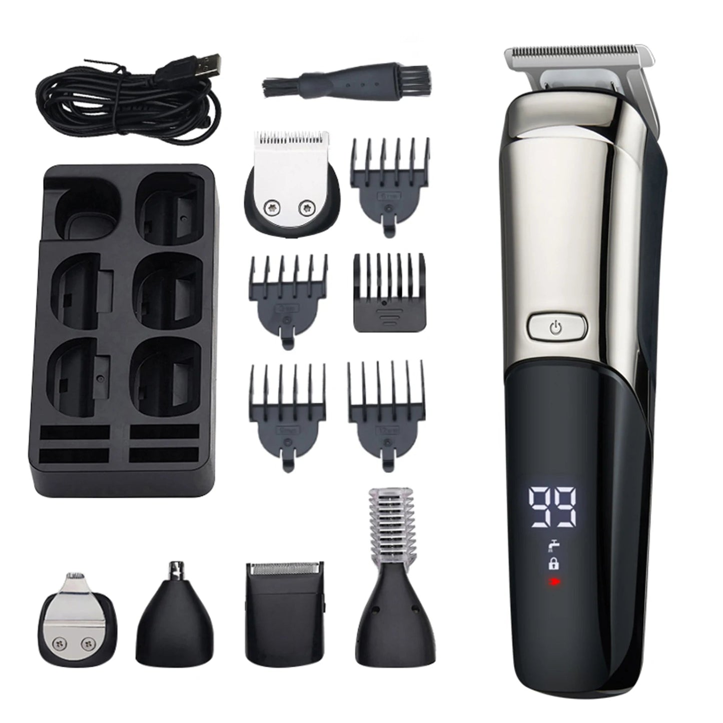 6 in 1 Hair Clipper Professional Hair Cutting Machine for Men Multi-function Waterproof Hair Trimmer LCD Display Clippers Kit