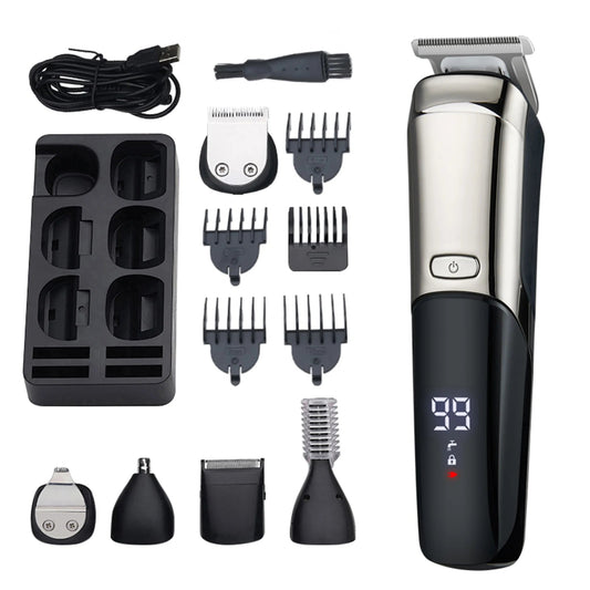 6 in 1 Hair Clipper Professional Hair Cutting Machine for Men Multi-function Waterproof Hair Trimmer LCD Display Clippers Kit
