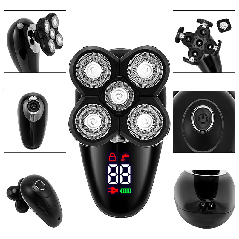 Electric Razor for Men Bald Head Shaver LED Display Nose Hair Beard Trimmer Clippers Facial Cleansing Brush USB Rechargeable