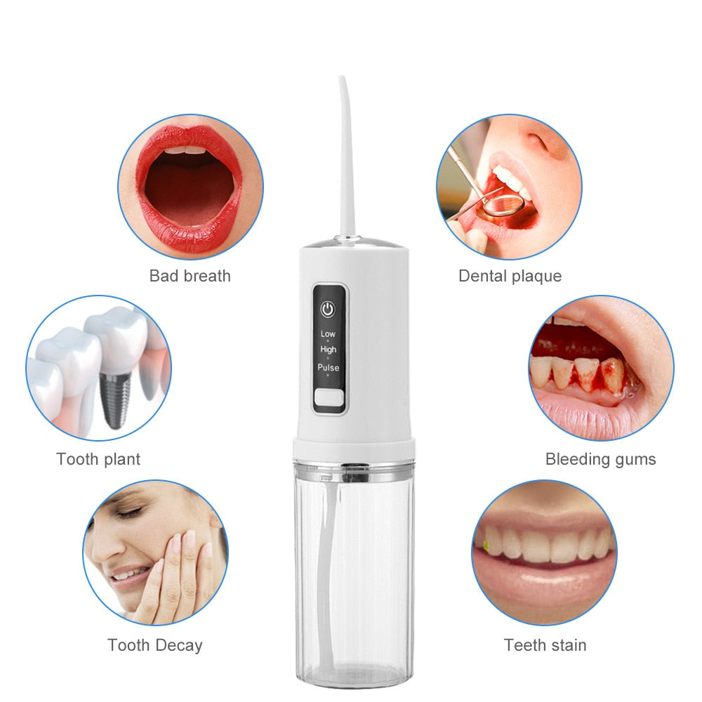 230ML Foldable Oral Irrigator Dental Water Flosser USB Charging 3 Modes Portable Water Jet Irrigation Floss Tooth Cleaner 4 Tips