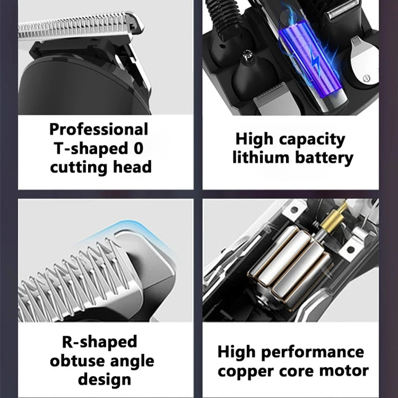 6 IN 1 Rechargeable Electric Nose Hair Clipper Multifunctional Men Hair Trimmer Professional Electric Shaver Beard Razor