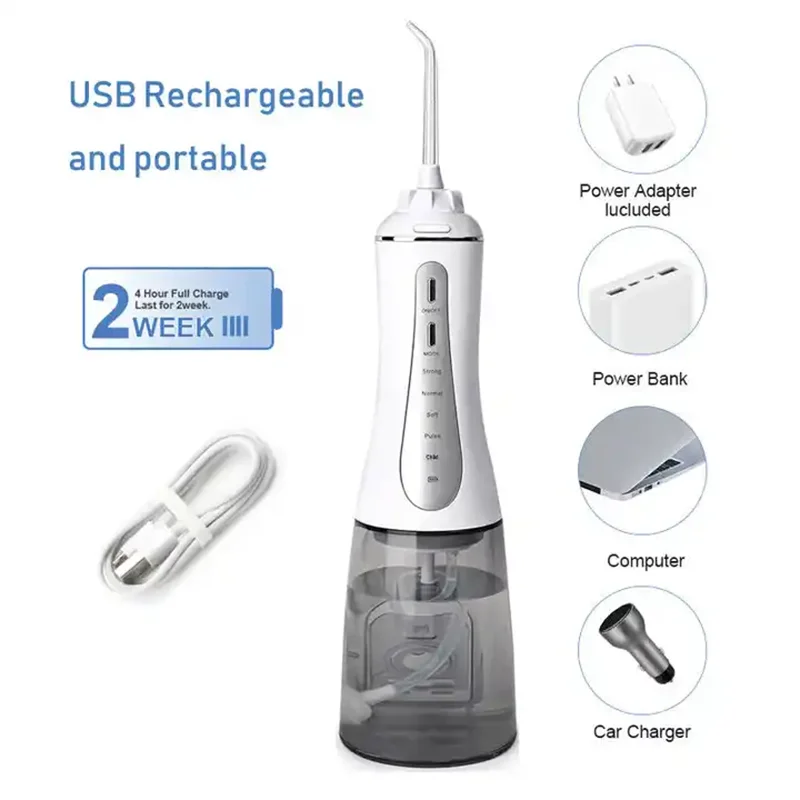 Oral Irrigator Water Flosser 5Modes Portable Dental Water Jet 350ML Water Tank Teeth Cleaner USB Charge Waterproof