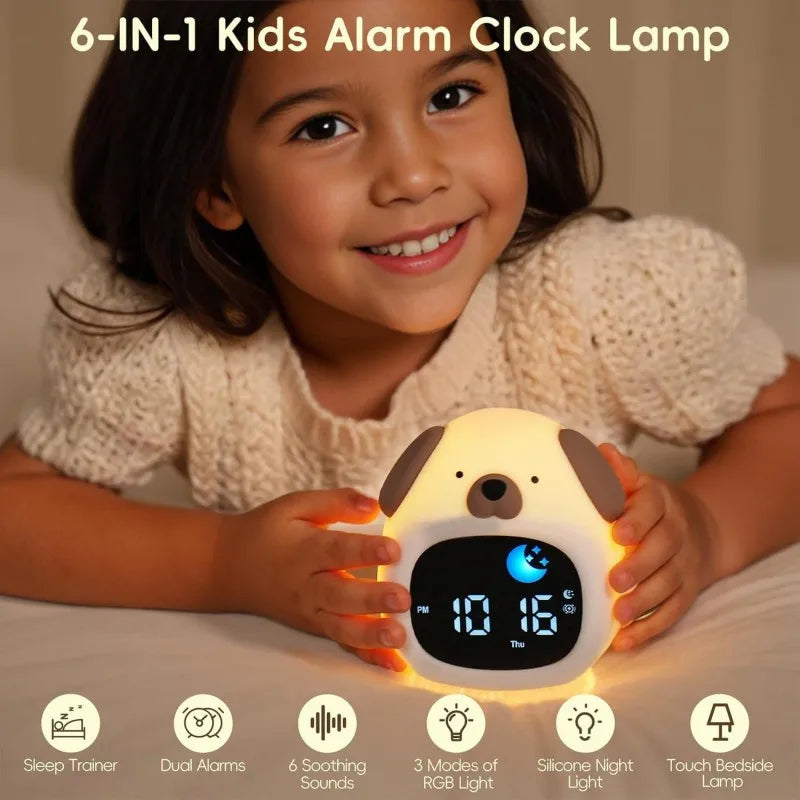 Alarm Clock for Teenager Puppy-Shape Toddler Sleep Training Clock Cute Touch Night Light for Teenager Bedroom