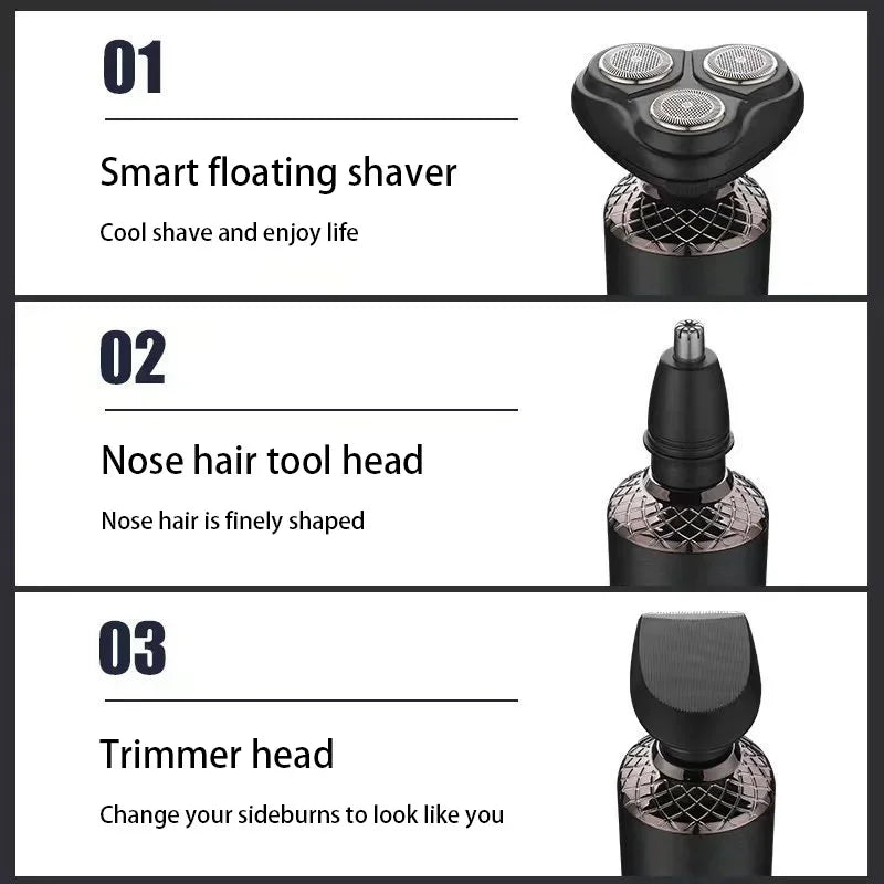 Electric Shaver 3 in 1 Multifunctional Portable Waterproof Men Smart Trimmer Shaver Type-C Charging Rotary Machine Razor