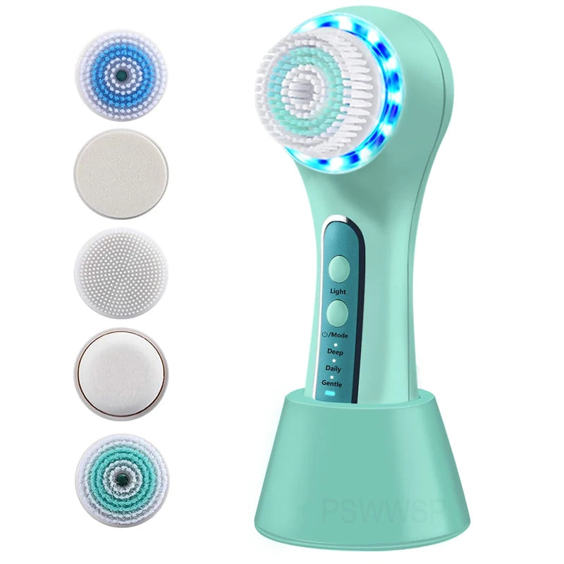Electric Facial Cleansing Brush LED Face Cleanser Brush IPX7 Waterproof Face Scrubber Deep Cleaning Exfoliation Face Spin Brush