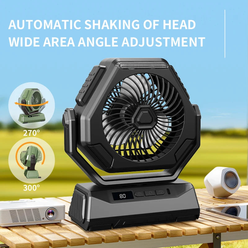 6000mAh Camping Fan Rechargeable Outdoor Fan Ceiling Oscillating Fan Portable Air Conditioner Air Cooler with Lighting