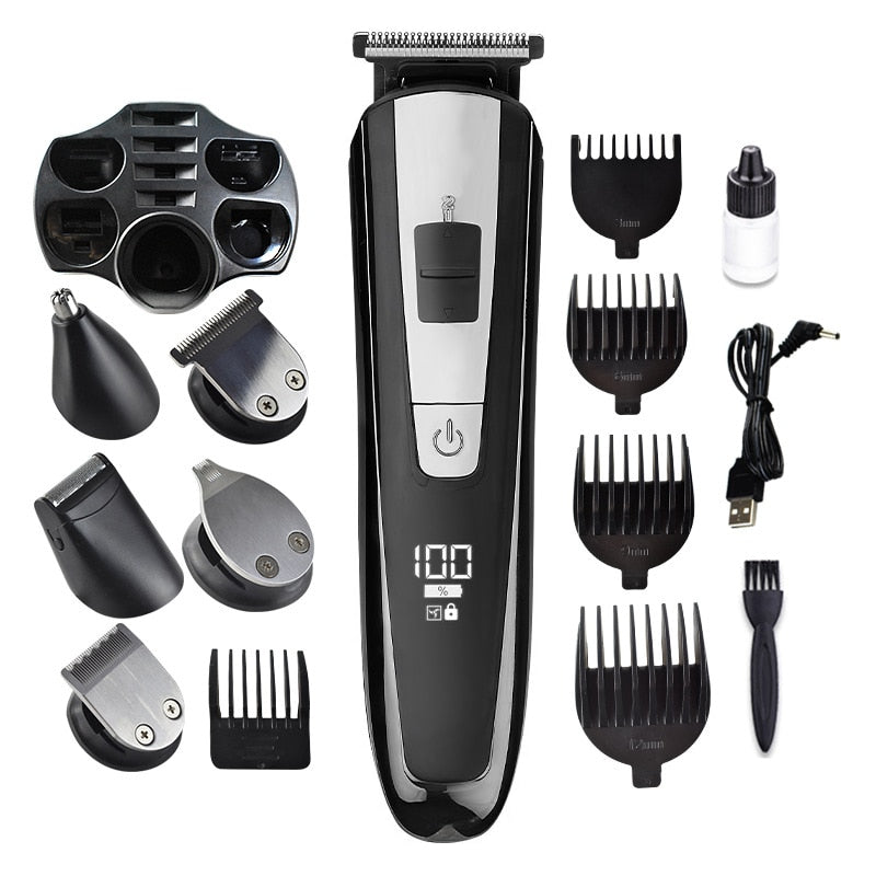5 In 1 Rechargeable Electric Hair Clippers For Men Beard Nose Ear Trimmer Digital Display Haircut Machine Barber Shaver Cutting